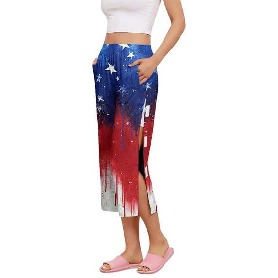 Iaqnaocc Tear Away Capri Pants for Women Breakaway Post Surgery Recovery 250 Anniversary USA Flag Wide Leg Patriotic Replacement Adaptive Scrub Pants for Women Wine M