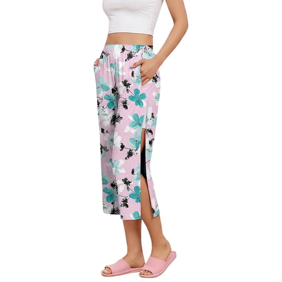 Iaqnaocc Tear Away Pants for Women Post Surgery Recovery Breakaway Floral Print Replacement Adaptive Magic Tape Capri Pants for Women Pink M