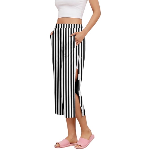 Iaqnaocc Tearaway Scrub Pants for Women Post Surgery Recovery Adaptive Clothing for Women Striped Capri Pants Side Snap Open Bottom Loose Fit Pants with Pockets Black L