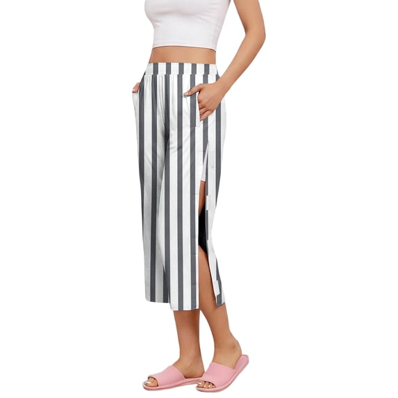 Iaqnaocc Tearaway Scrub Pants for Women Post Surgery Recovery Adaptive Clothing for Women Striped Capri Pants Side Snap Open Bottom Loose Fit Pants with Pockets Gray M