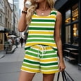 thumbnail image 1 of Iaqnaocc Two Piece Sets for Women Casual Striped Print Short Sets for Women Square Neck Sleeveless Womens Tops and Shorts Summer Outfits Vacation Outfits for Women Green XL, 1 of 6