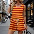 thumbnail image 1 of Iaqnaocc Two Piece Sets for Women Casual Striped Print Short Sets for Women Square Neck Sleeveless Womens Tops and Shorts Summer Outfits Vacation Outfits for Women Yellow 3XL, 1 of 6