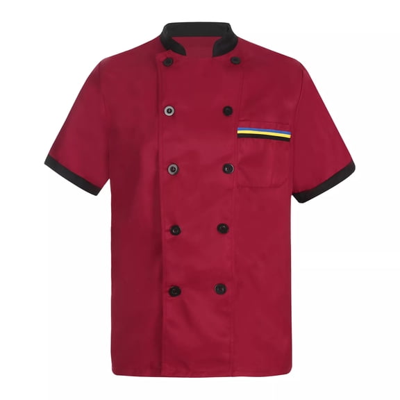Iaqnaocc Unisex Chef Coat Short Sleeve Double-Breasted Chef Coat Restaurant Kitchen Food Service Uniform Lightweight Chef Jacket Color Stitching Chef Uniform Wine M