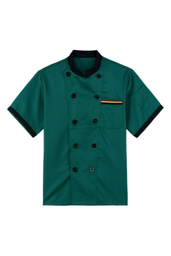 Unisex Chef Coat Short Sleeve Double-Breasted Chef Coat Restaurant Kitchen Food Service Uniform Lightweight Chef Jacket Color Stitching Chef Uniform Green XL