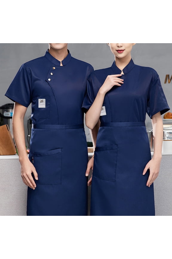 Unisex Chef Coat Short Sleeve Work shirts Chef Shirt Food Service kitchen Uniform Chef Jacket for Men and Women Scrubs Tops for Women and Men Navy M