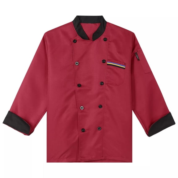 Iaqnaocc Unisex Chef Coat Work Jackets for Men Women Long Sleeve Double-Breasted Cook Shirts Restaurant Kitchen Food Service Uniform Scrubs Tops Red 2XL