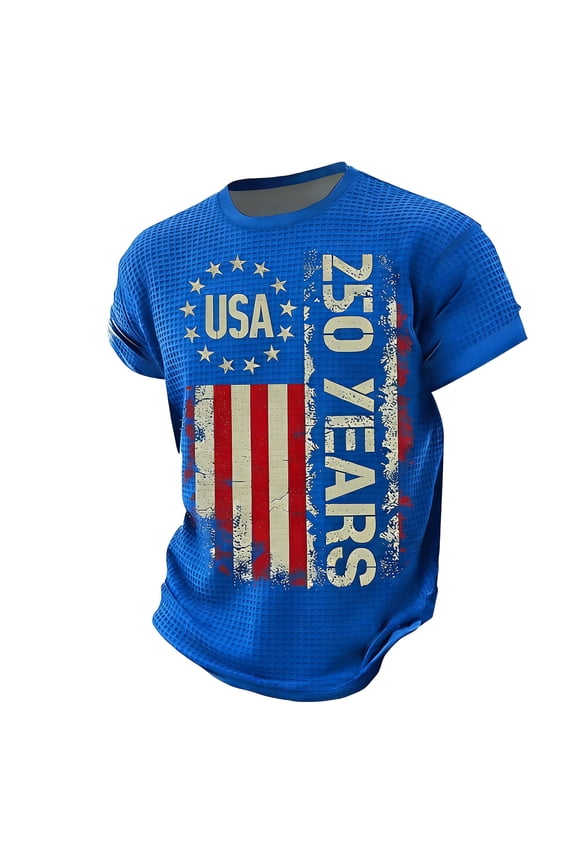 Usa 4th Of July Shirts for Men Short Sleeve Patriotic Independence Day 250 Anniversary Usa Shirt American Flag Crew Neck Big and Tall Tops Royal Blue 5XL