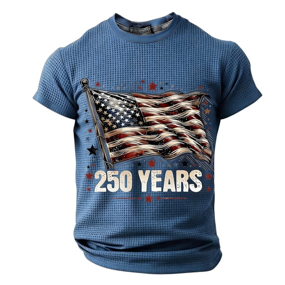Iaqnaocc Usa 4th Of July Shirts for Men Short Sleeve Usa American Flag Patriotic 250th Anniversary American Flag Crewneck Casual Tee Top Blue 5XL