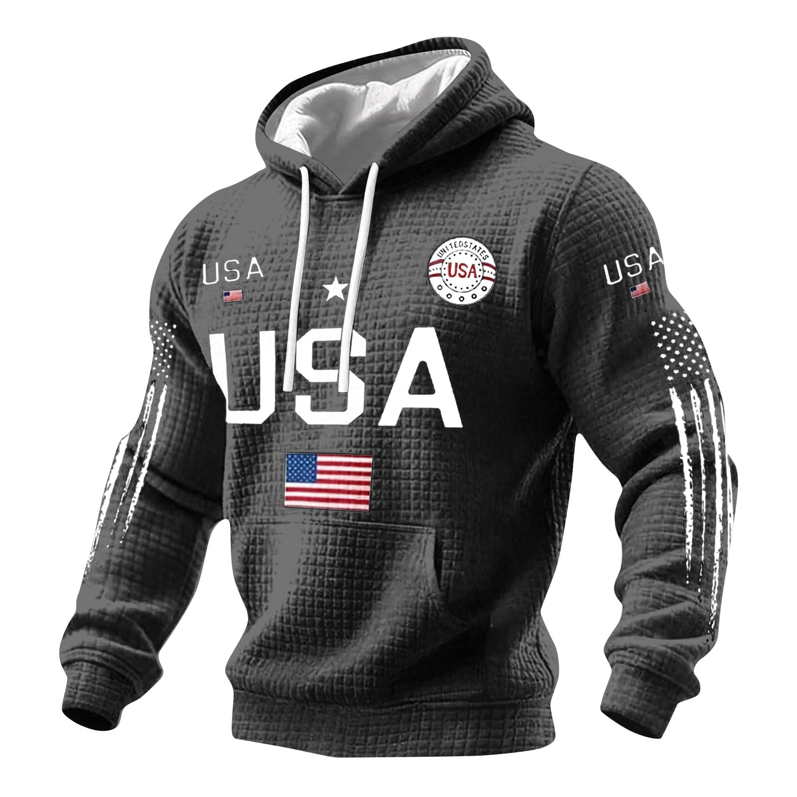 Iaqnaocc Usa Patriotic Hoodies for Men Waffle Long Sleeve Sweatshirt ...