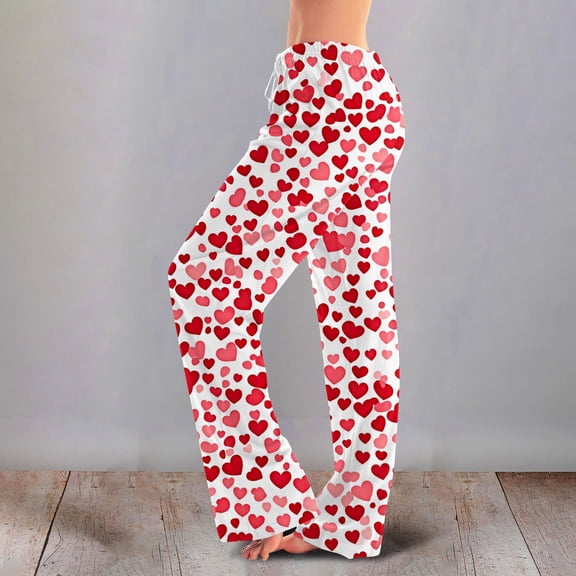 Iaqnaocc Valentine's Day Pajama Pants Women Casual Love Heart Print Pj Bottoms Loose Fit Star Graphic Pants Fashion Comfy Waisted Drawstring Sweatpants Pink XL
