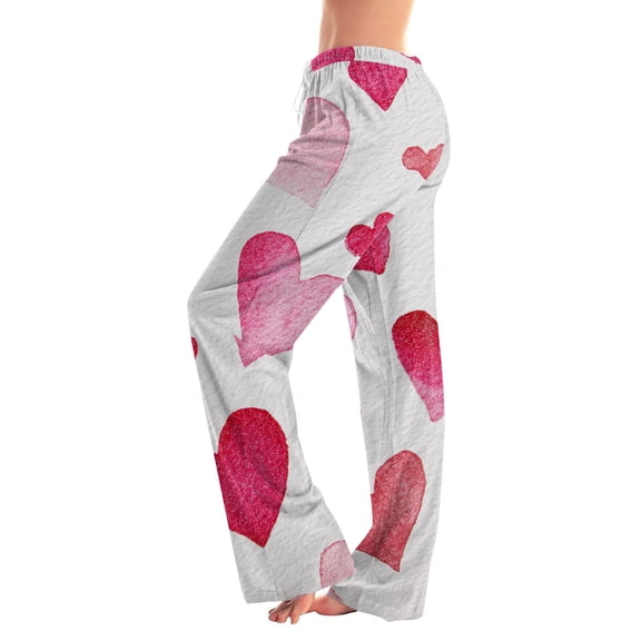 Iaqnaocc Valentine's Day pants for women Fancy Love Heart Print Pj Bottoms Trendy Pants Fashion Comfy Drawstring Elastic Waist Pjs Sleepwear White XL