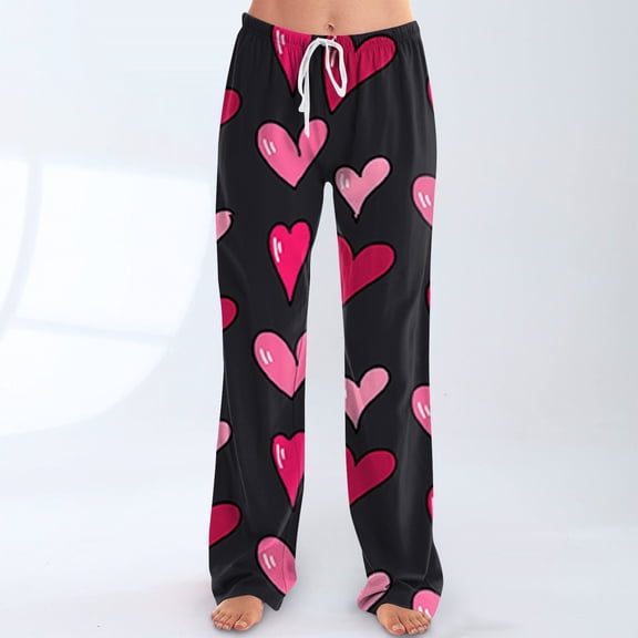 Iaqnaocc Valentine's Day pants for women Fancy Love Heart Print Pj Bottoms Trendy Pajama Pants Fashion Holiday Party Drawstring Elastic Waist Sweatpants Watermelon Red L