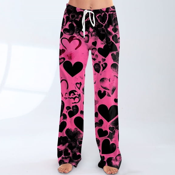 Iaqnaocc Valentines Pajama Pants Women Fashion Valentine's Hearts Print Sleepwear Drawstring Comfy Soft Straight Leg Pj Bottoms Hot Pink XXL