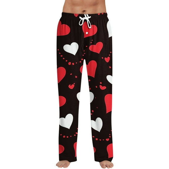 Iaqnaocc Valentines mens pajama pants Casual Funny Love Heart Graphic Pj Pants Lounge Elastic Waist Pajamas Pants Holiday 2026 Fashion Sleep Bottoms Multicolor XXL
