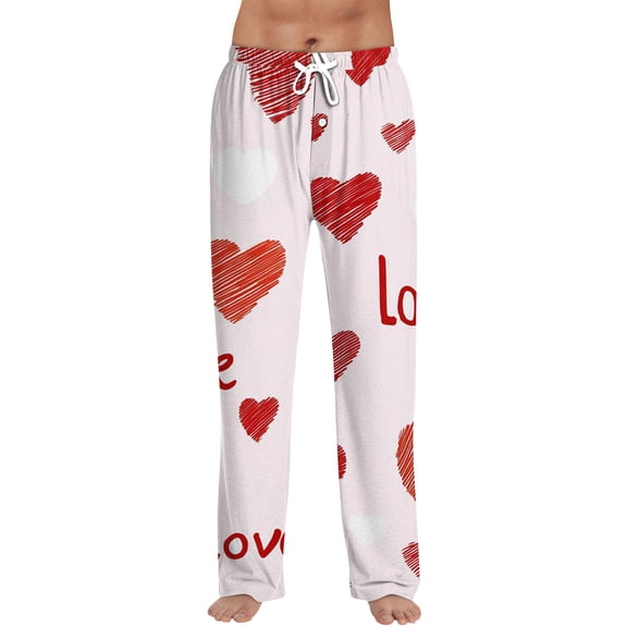 Iaqnaocc Valentines pajama pants for men Casual big and tall Love Heart Print PJ Bottoms Loose Elastic Waist Pajamas Pants Holiday Fall Winter PJ Bottoms with pockets Deep Red XXXL