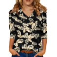 thumbnail image 1 of Iaqnaocc Women's Tops 3/4 Length Sleeve Silk Satin Casual Cowl Neck Tunic Blouses Fashion Maple Leaf Print T-Shirts Business Work Spring Summer Outfits Dark Gray XXL, 1 of 6