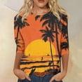thumbnail image 1 of Iaqnaocc Women's Tops, Tees & Blouses 3/4 Length Sleeve Casual Round Neck T-Shirts Vintage Tropical Tunic Tops Basic Loose Spring Day T Shirts Saffron 4XL, 1 of 5
