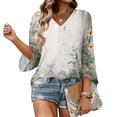 thumbnail image 1 of Iaqnaocc Women's Tops, Tees & Blouses 3/4 Sleeve Dressy Casual Crew Neck Blouses Vintage Floral Print Tunic Tops Loose Fit Fall Summer T Shirts Light Green L, 1 of 6