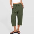 thumbnail image 1 of Iaqnaocc Womens Capris Casual Loose Summer Straight Wide Leg Linen Pants Women Travel Vacation High Waisted Drawstring Cropped Women's Pants Army Green L, 1 of 5