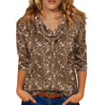 thumbnail image 1 of Iaqnaocc Womens Tops 3/4 Sleeve Satin Casual Cowl Neck Tunic Blouses Fashion Western Ethnic Style T-Shirts Business Work Spring Summer Tops Camel M, 1 of 6