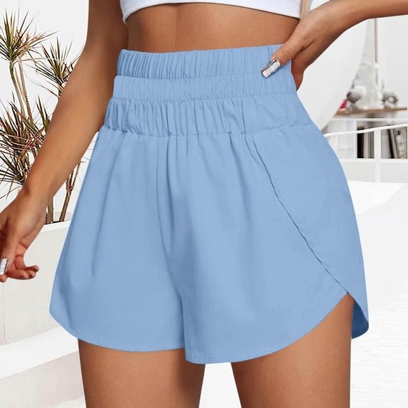 Iaqnaocc Womens shorts Elastic High Waist Summer Workout Shorts Athletic Tennis Gym Breathable Women Shorts Blue XL