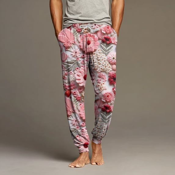 Iaqnaocc valentines mens pajama pants Soft Cute Love Heart Print Pj Pants Lounge Elastic Waist Pajamas Pants Lightweight 2026 Fashion PJ Bottoms with pockets Red XXL