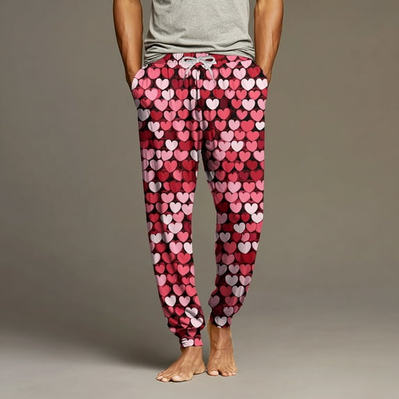 Iaqnaocc valentines pajama pants for men Casual big and tall Love Heart Graphic PJ Bottoms with pockets Loose Elastic Waist Pajamas Pants Lightweight 2026 Fashion Sleep Bottoms White XXL