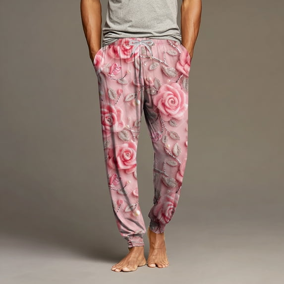 Iaqnaocc valentines pajama pants for men Soft Cute Love Heart Print PJ Bottoms with pockets Lounge Elastic Waist Pajamas Pants Lightweight Spring Summer Sleep Bottoms Watermelon Red XL