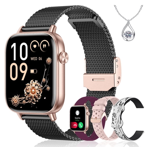 Iaret Smart Watch for Women, 1.83" HD Fitness Tracker with 4 Bands, Answer/Make Calls, Heart Rate/Sleep/SpO2/Step Tracking, 100+ Sport Modes, Android/iPhone Compatible Gift (Rose Gold)