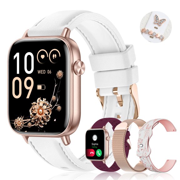 Iaret Smart Watch for Women, 1.83" HD Fitness Tracker with 4 Bands, Answer/Make Calls, Heart Rate/Sleep/SpO2/Step Tracking, 100+ Sport Modes, Android/iPhone Compatible Gift (Rose Gold)