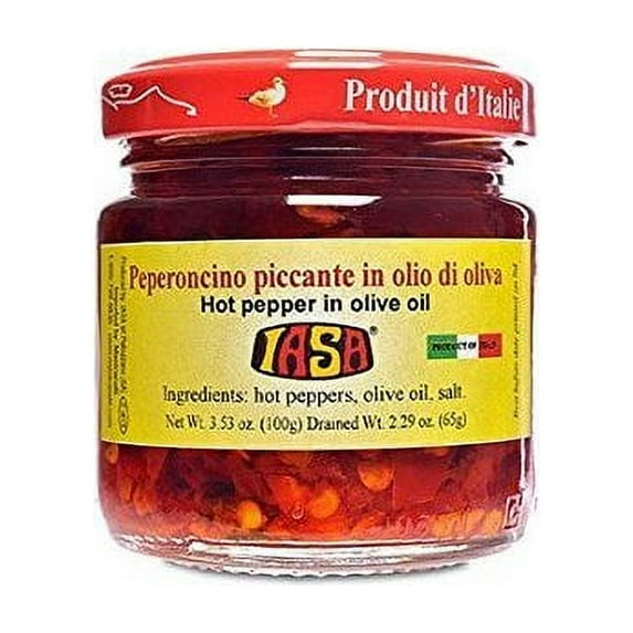 Iasa Peperoncino Piccante Hot Red Peppers in Olive Oil 100 Gr Jar
