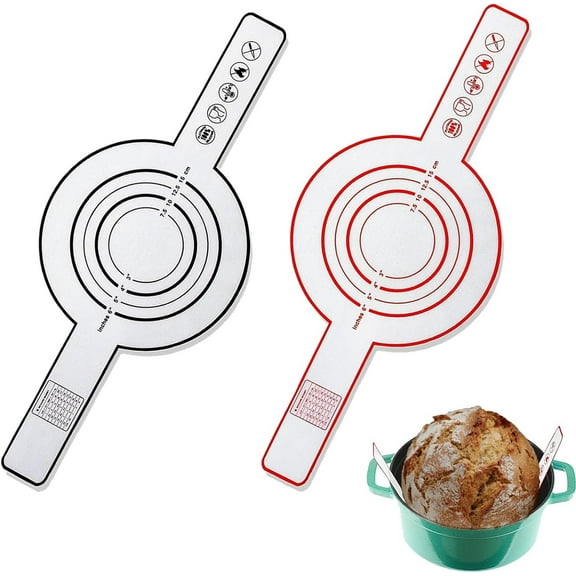 Iaukyu Silicone Baking Mat for Dutch Oven Bread Baking Mat With Extra Long Handles for Transfer Dough Pastry Pizza Cookie Non-Stick Bread Sling 8.3 Inch 2 Pack