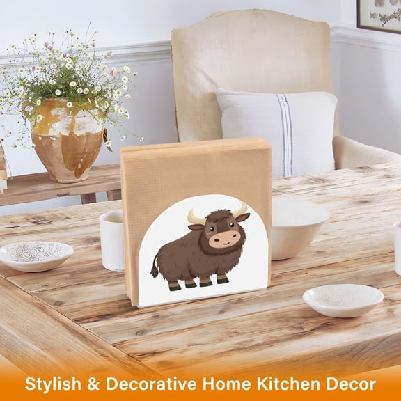 Iauyy 1 Piece Napkin Holder for Table 4.1x4.9x1.97in Acrylic Kitchen Decor,Standing Napkin Dispenser Kitchen Table for Bar Banquet Coffee Table,Cute Brown