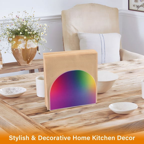 Iauyy 1 Piece Napkin Holder for Table 4.1x4.9x1.97in Acrylic Kitchen Decor,Standing Napkin Dispenser Kitchen Table for Bar Banquet Coffee Table,Rainbow Gradient Background