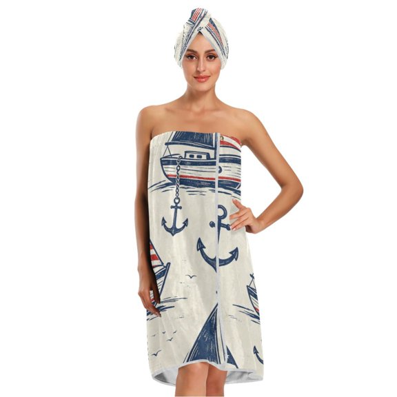 Iauyy 100% Coral Fleece Bath Towel Set - Soft Absorbent & Quick Dry Hair Drying Towels - Flag Sailboat Print,59.8x31.5in