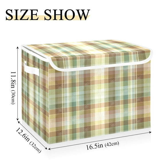 Iauyy 16.5x12.6x11.8in Foldable Flip-Top Storage Bin, Dustproof Magic Tape Closure, Ideal for Home & Toy Organization,A Flawless Pale Check Pattern