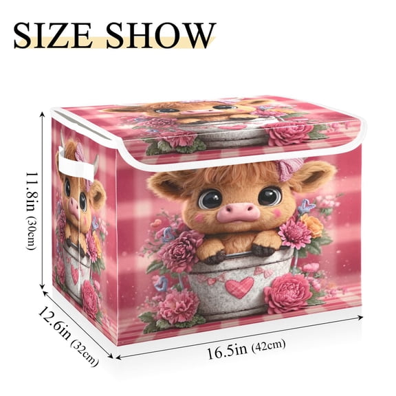 Iauyy 16.5x12.6x11.8in Foldable Flip-Top Storage Bin, Dustproof Magic Tape Closure, Ideal for Home & Toy OrganizationAdorable Highland Cows-a