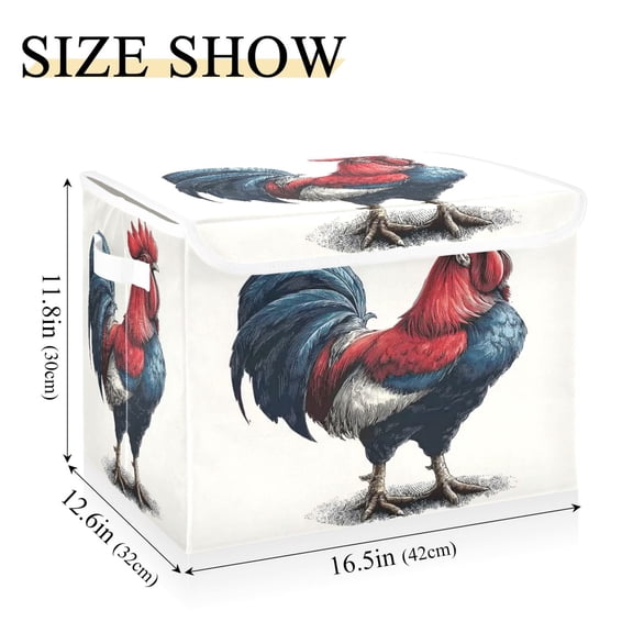 Iauyy 16.5x12.6x11.8in Foldable Flip-Top Storage Bin, Dustproof Magic Tape Closure, Ideal for Home & Toy OrganizationColor Of The Rooster