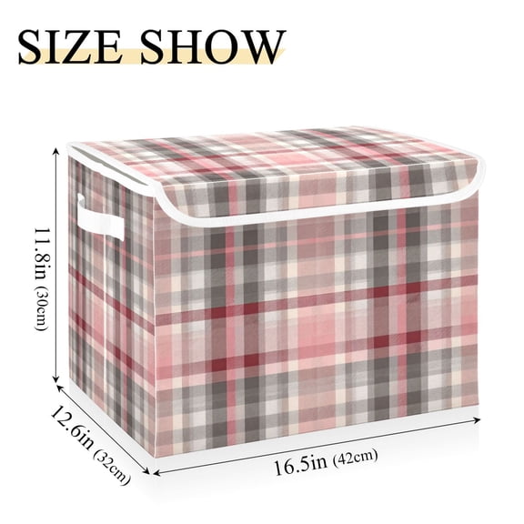 Iauyy 16.5x12.6x11.8in Foldable Flip-Top Storage Bin, Dustproof Magic Tape Closure, Ideal for Home & Toy OrganizationDark Red Checkered Pattern