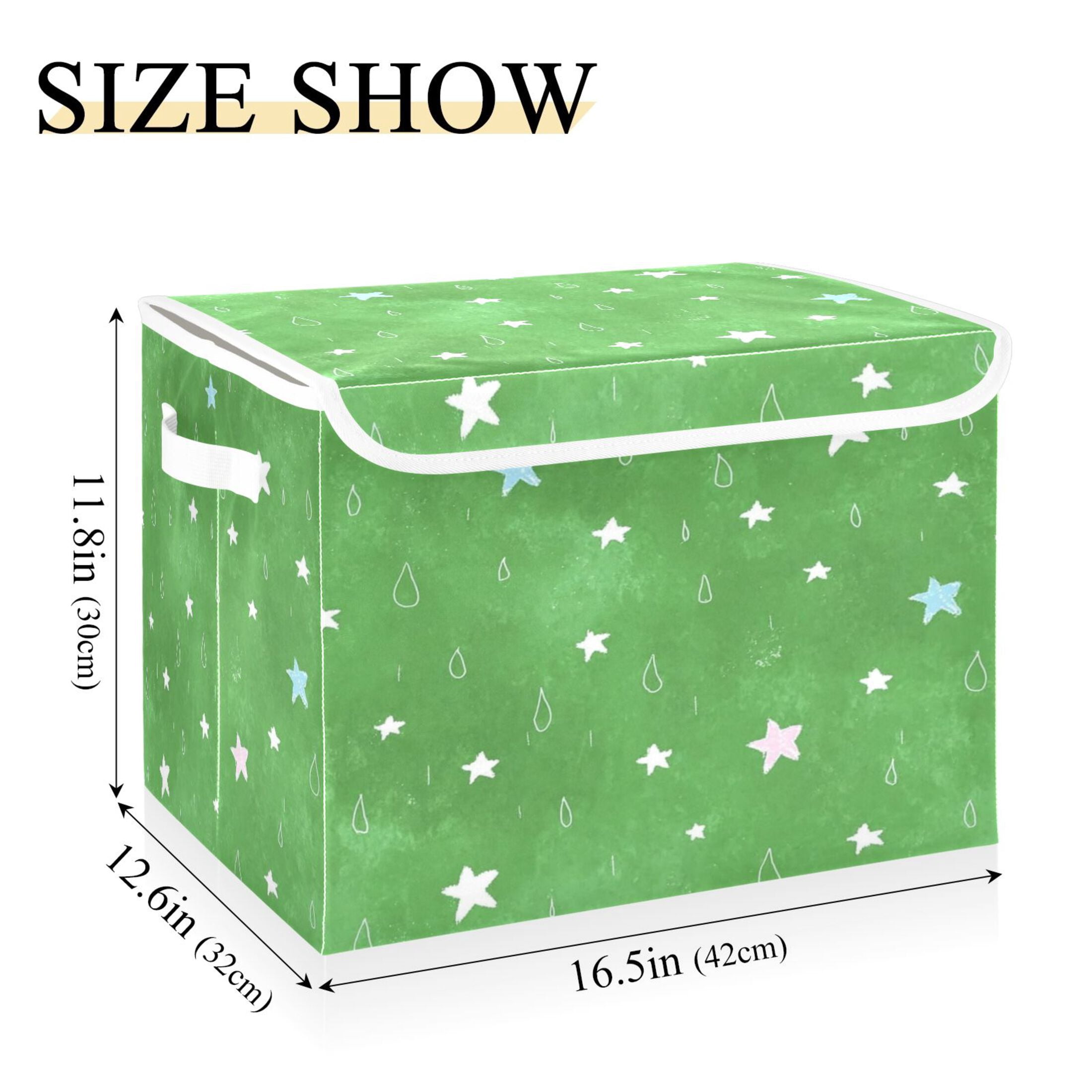Iauyy 16.5x12.6x11.8in Foldable Flip-Top Storage Bin, Dustproof Magic Tape Closure, Ideal for Home & Toy Organization，Drawing Raindrops with Crayons