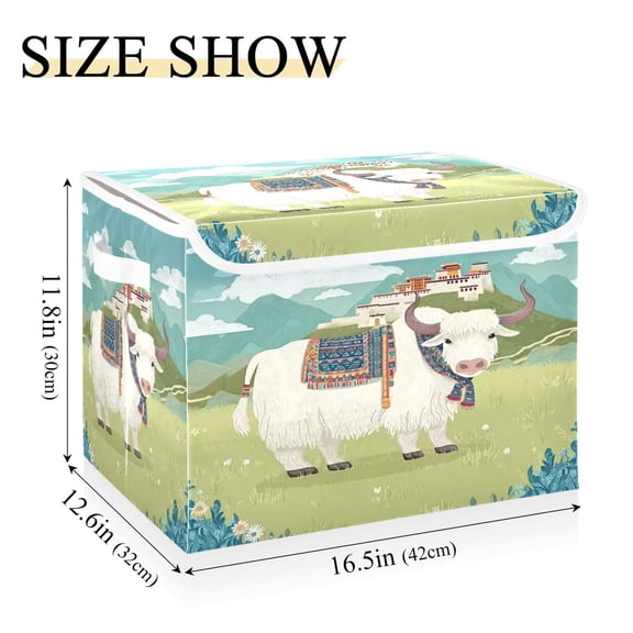 Iauyy 16.5x12.6x11.8in Foldable Flip-Top Storage Bin, Dustproof Magic Tape Closure, Ideal for Home & Toy OrganizationHimalayan Yak
