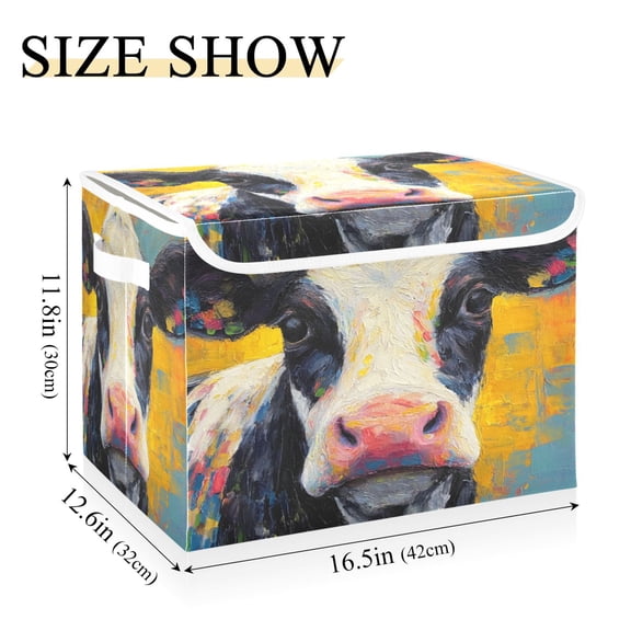 Iauyy 16.5x12.6x11.8in Foldable Flip-Top Storage Bin, Dustproof Magic Tape Closure, Ideal for Home & Toy OrganizationOil Painting Of A Cow-a