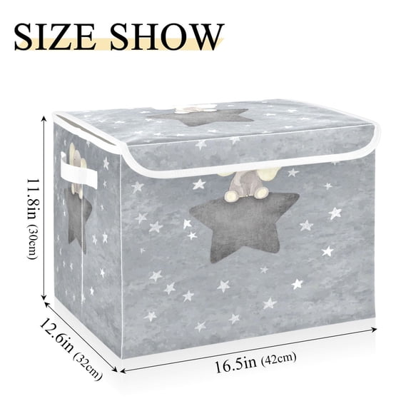 Iauyy 16.5x12.6x11.8in Foldable Flip-Top Storage Bin, Dustproof Magic Tape Closure, Ideal for Home & Toy OrganizationSmall and Grey