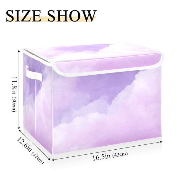 Iauyy 16.5x12.6x11.8in Foldable Flip-Top Storage Bin, Dustproof Magic Tape Closure, Ideal for Home & Toy OrganizationSoft Purple