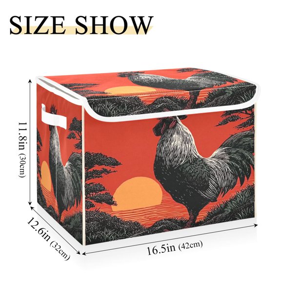 Iauyy 16.5x12.6x11.8in Foldable Flip-Top Storage Bin, Dustproof Magic Tape Closure, Ideal for Home & Toy OrganizationThe Rooster Crows