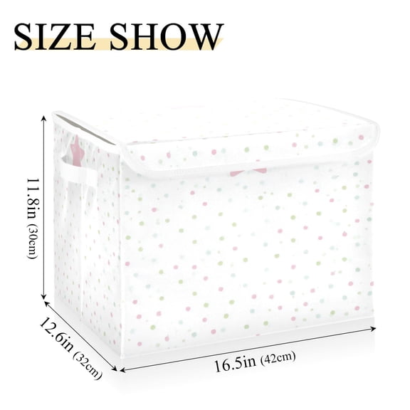 Iauyy 16.5x12.6x11.8in Foldable Flip-Top Storage Bin, Dustproof Magic Tape Closure, Ideal for Home & Toy Organization,The Small White Dots
