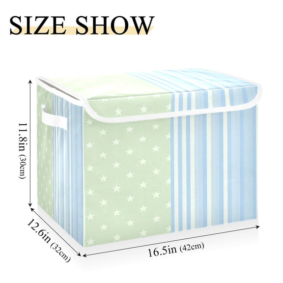 Iauyy 16.5x12.6x11.8in Foldable Flip-Top Storage Bin, Dustproof Magic Tape Closure, Ideal for Home & Toy OrganizationVertical Striped Light Blue