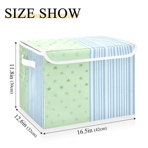 Iauyy 16.5x12.6x11.8in Foldable Flip-Top Storage Bin, Dustproof Magic Tape Closure, Ideal for Home & Toy OrganizationVertical Striped Light Green