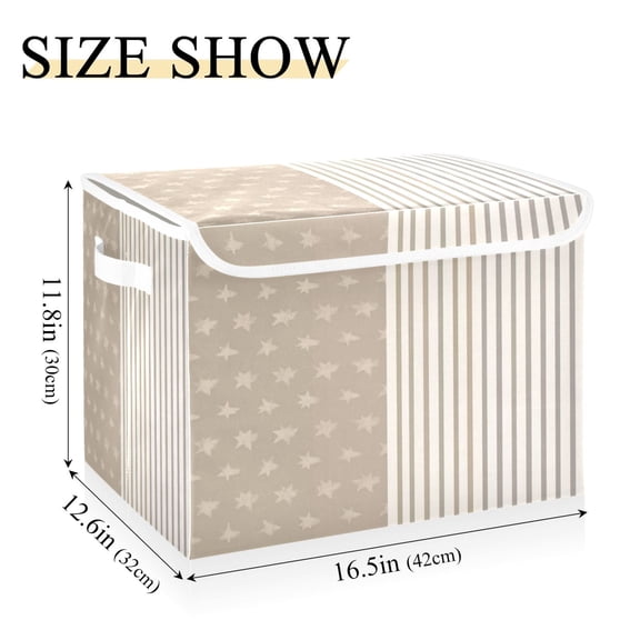 Iauyy 16.5x12.6x11.8in Foldable Flip-Top Storage Bin, Dustproof Magic Tape Closure, Ideal for Home & Toy OrganizationVertical Stripes