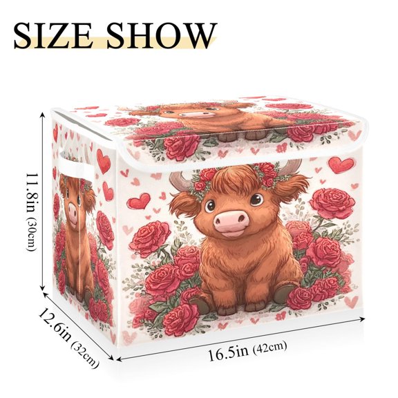Iauyy 16.5x12.6x11.8in Foldable Flip-Top Storage Bin, Dustproof Magic Tape Closure, Ideal for Home & Toy OrganizationYoung Calf-c